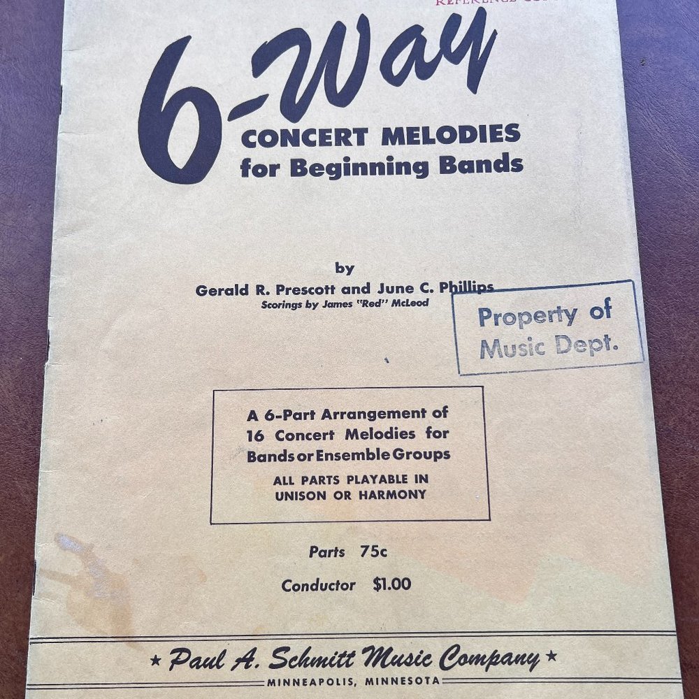 6 Way Concert Melodies Beginning‎ Band Songbook Drums and Bells 1953 Prescott